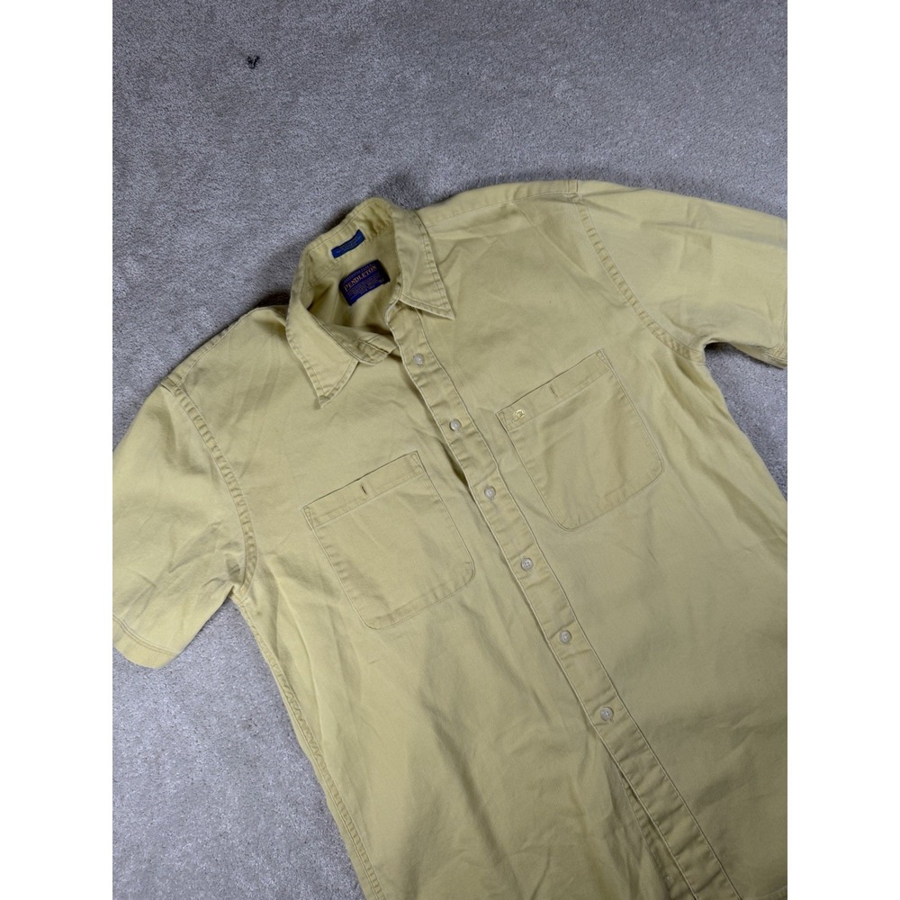 VTG Pendleton Shirt Mens Medium Pale Yellow Button Down Short Sleeve Canvas